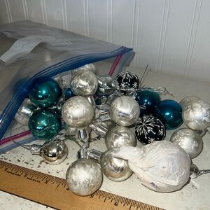 Lot silver & blue mercury glass Christmas flower floral pick decoration